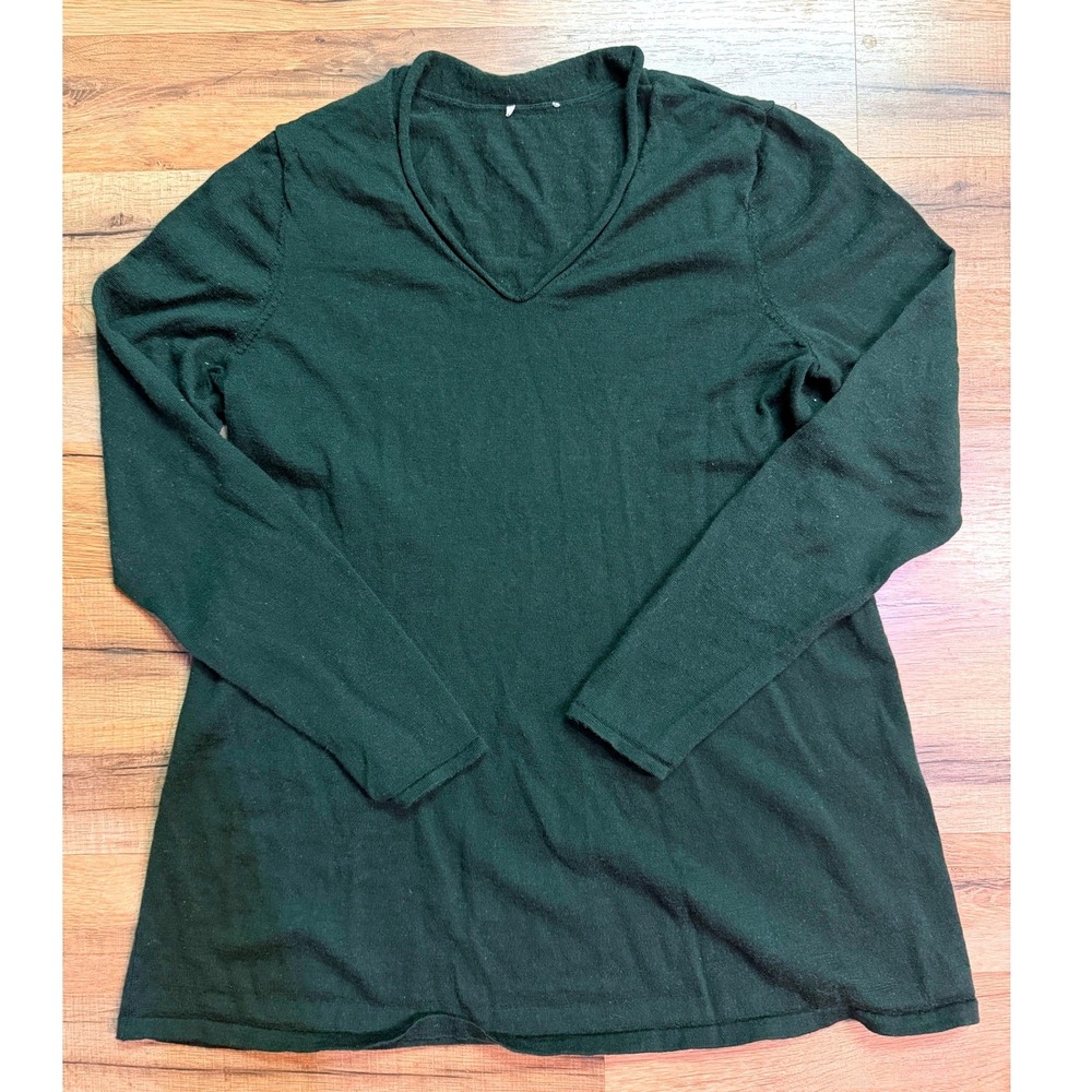J.Jill‎ Merino Wool Sweater Minimalist Quiet Luxury Academia Tunic Jumper Green